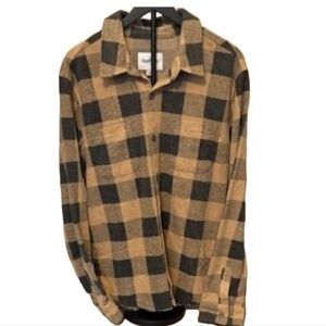 Goodfellow & Co Buffalo Plaid Flannel Shirt Tan Black Long Sleeve Size Large